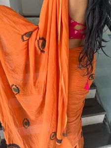 Evil eyes  Vibrant Orange Saree with Eye Print