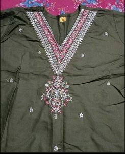 Embroidered Kurtas - Pink &amp; Olive Green