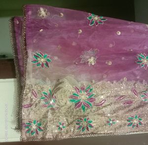 Dupatta With Machine Embroidery And Chamki