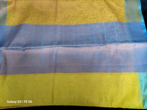 Elegant Yellow Saree with Blue Blouse Piece