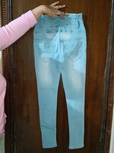 Sky Blue Jeans , Beautiful Design At The Back.