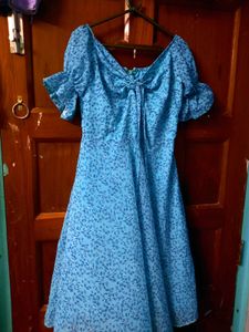 Blue Floral Puff Sleeve Dress