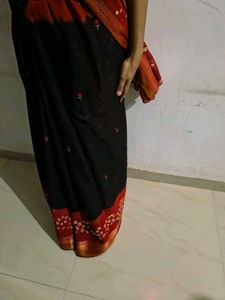 Red &amp; Black Bandhani Saree