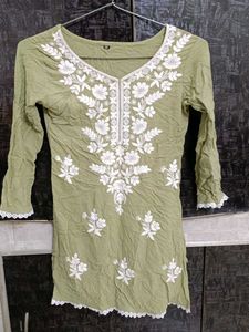 Embroidered Olive Green Kurta