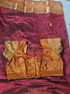 kanjivaram Maroon Silk Saree with Gold Border