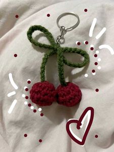 Crochet cherry keychains