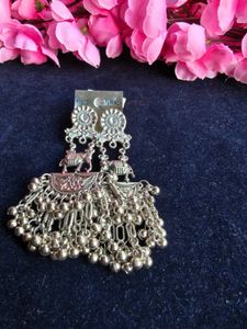 Bohemian Silver Elephant Jhumka Earrings