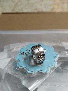 Sparkling Silver Ring with Monogram Detail