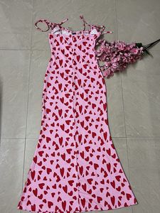 Pink Heart Print Maxi Dress