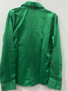 Vibrant Green Satin Button-Up Shirt