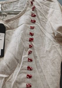 Cream and Red Embroidered Kurta