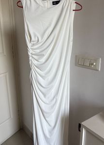 Elegant Ruched White Maxi Dress