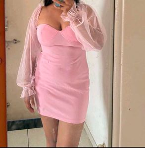 Pink Dress with Sheer Sleeves