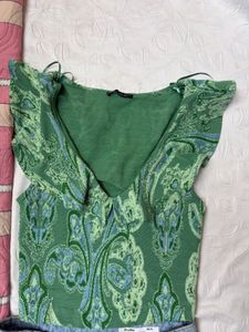 Zara Boho Ruffle Paisley Print Top