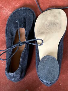 Denim Flats with Tie-Up Detail