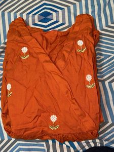 Embroidered Orange Kurta Set