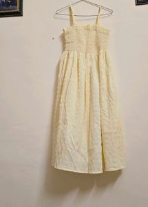 Cream Smocked Midi Dress
