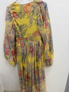 Chic Yellow Floral Print Midi Dress