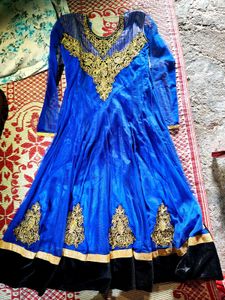 Royal Blue Anarkali Suit with Gold Embroidery