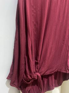 Maroon Bell Sleeve Tie-Front Top