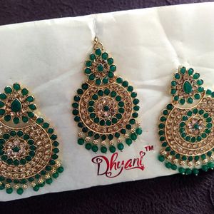 Beautiful Greenish Earings With Mangtikka