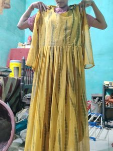 Yellow Tie-Dye Ethnic Gown
