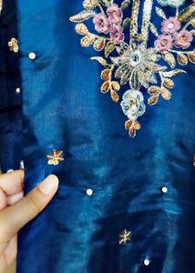 Embroidered blueish- green kurta with plazo and d