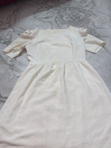 Cream Short Sleeve A-Line Dress