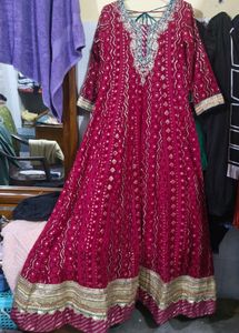 Elegant rani pink Embroidered Anarkali