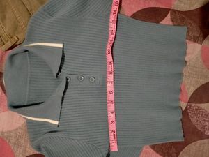 Blue Cropped Polo Knit Top