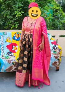 Pure Organza Frock With Benarasee Dupatta