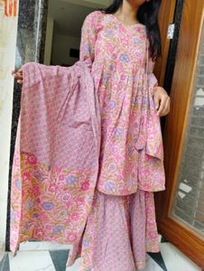 Pink Floral Kurta Sharara Set