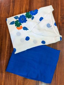 White and Blue Mulmul Co-ord Set