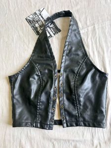 Black Faux Leather Halter Top