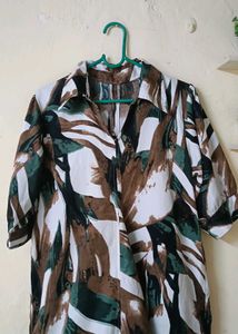 Abstract Print Midi Shirt Dress