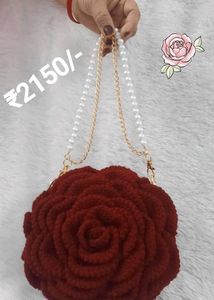 Crochet Rose Design Sling Bag with Pearl