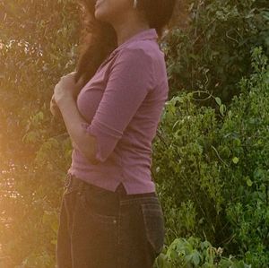 Mauve Collared V-Neck Top