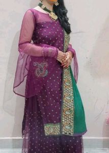 wine full flare plazzo suit dupatta