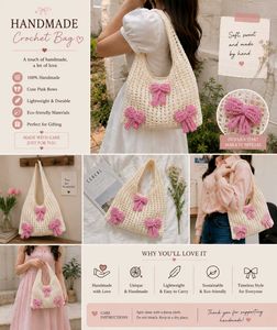 Handmade Crochet Bag with Pink Bows