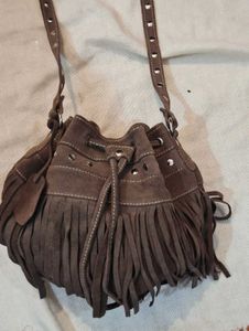 Brown Suede Fringe Hobo Bag