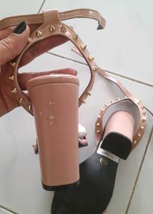 Studded Pink Block Heels with flaws