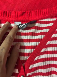 Red &amp; White Striped Henley Top