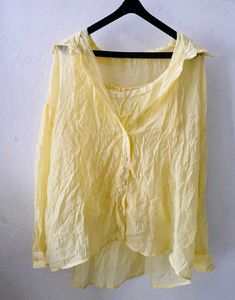 Chic Yellow Textured Button-Up Shirt