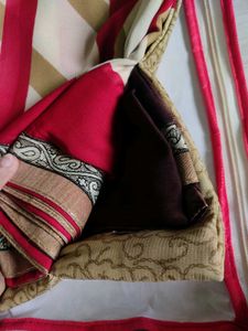 Elegant Red &amp; Beige Striped Saree