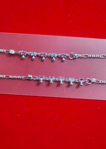 Silver Anklets with Pink Stones 8 inch