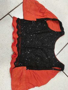 Orange &amp; Black Blouse with circular skirt wit