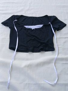 Black Crop Top with Ribbon Detail