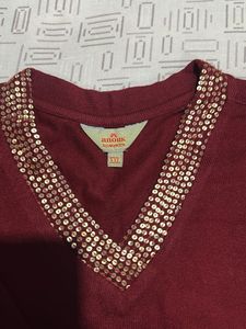 Burgundy Embellished V-Neck Top New