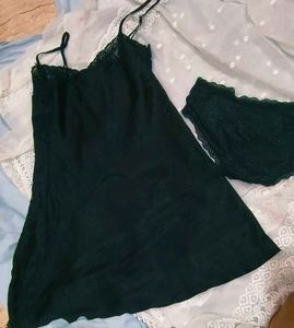 Lace Trimmed Satin Slip Dress