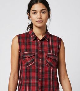 Red Plaid Cold Shoulder Shirt